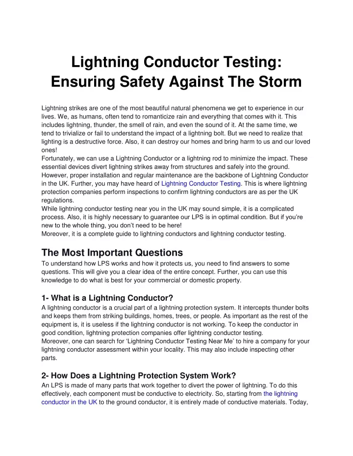 lightning conductor testing ensuring safety