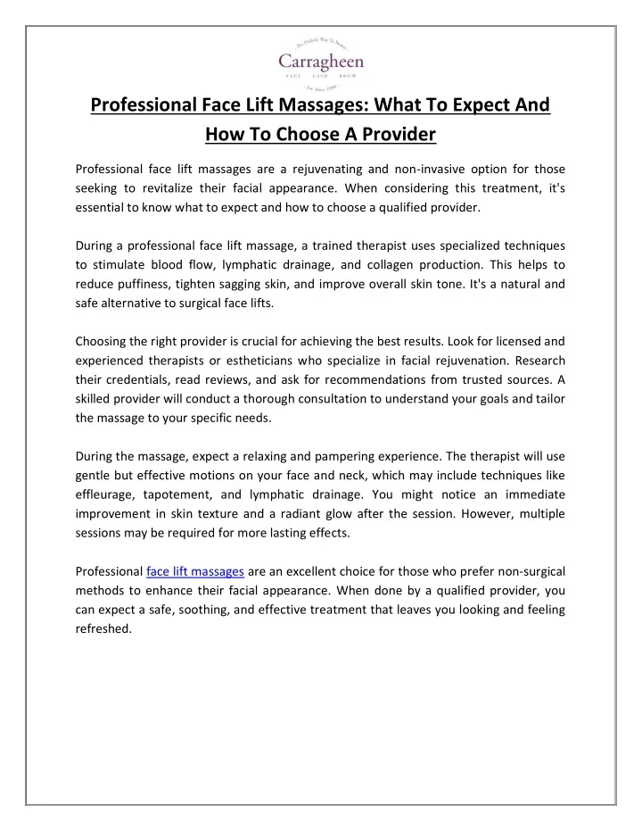 professional face lift massages what to expect