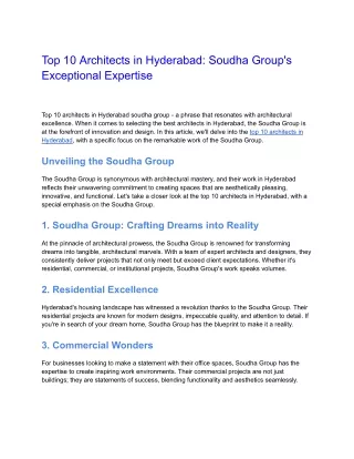 Top 10 Architects in Hyderabad_ Soudha Group's Exceptional Expertise