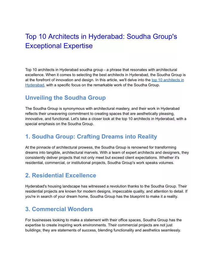 top 10 architects in hyderabad soudha group