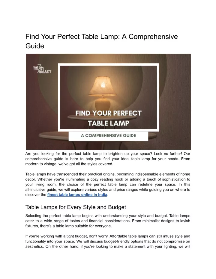 find your perfect table lamp a comprehensive guide