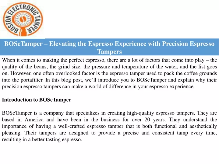 bosetamper elevating the espresso experience with