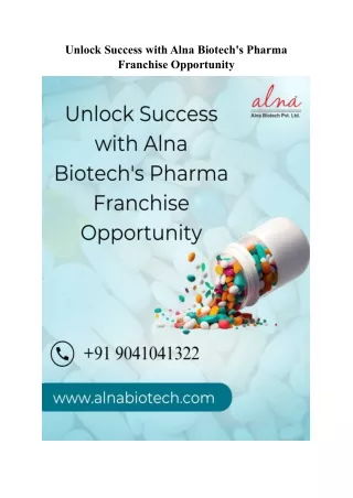 Unlock Success with Alna Biotech's Pharma Franchise Opportunity