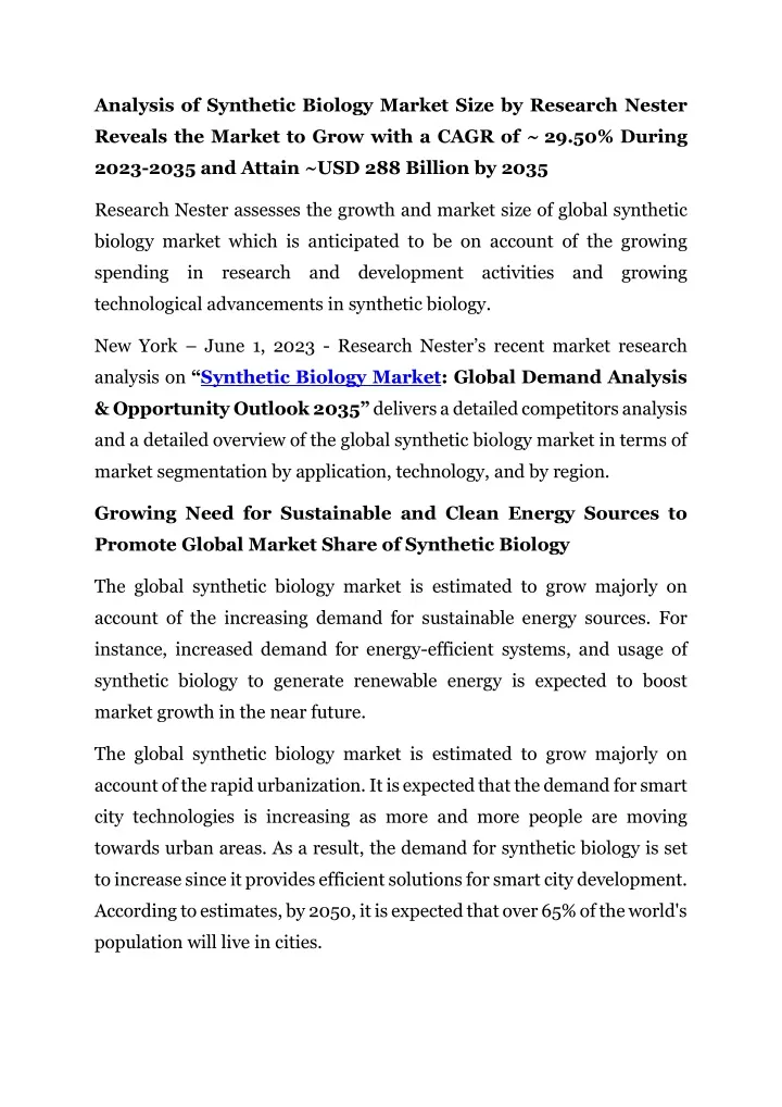 analysis of synthetic biology market size