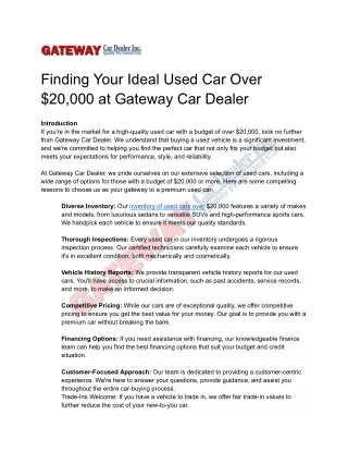 Finding Your Ideal Used Car Over $20,000 at Gateway Car Dealer