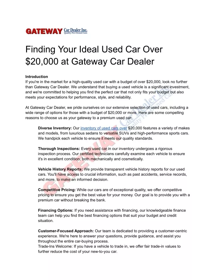 PPT - Finding Your Ideal Used Car Over $20,000 at Gateway Car Dealer ...