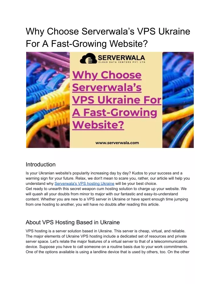 why choose serverwala s vps ukraine for a fast