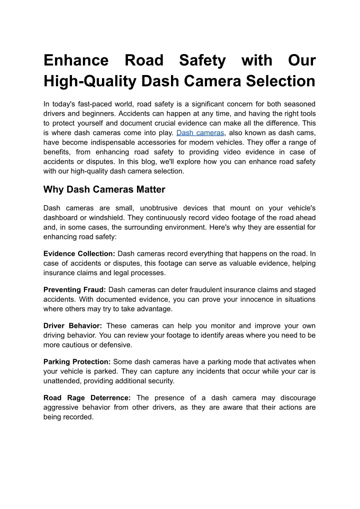 enhance high quality dash camera selection