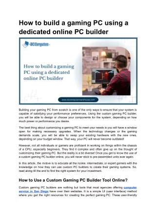 how to build a gaming pc using a dedicated online