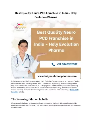 Best Quality Neuro PCD Franchise in India - Holy Evolution Pharma