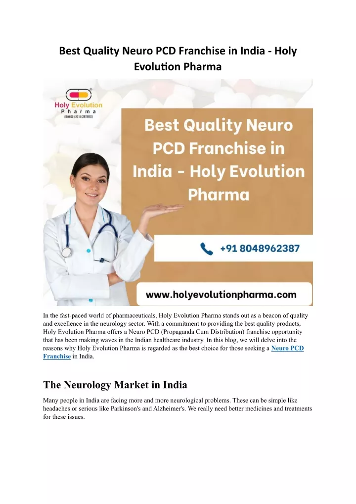 best quality neuro pcd franchise in india holy