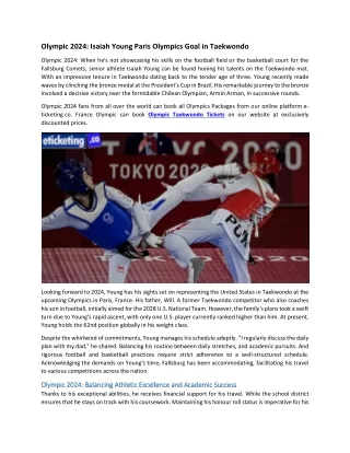 Olympic 2024 Isaiah Young Paris Olympics Goal in Taekwondo