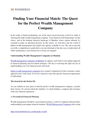 Finding Your Financial Match The Quest for the Perfect Wealth Management Company