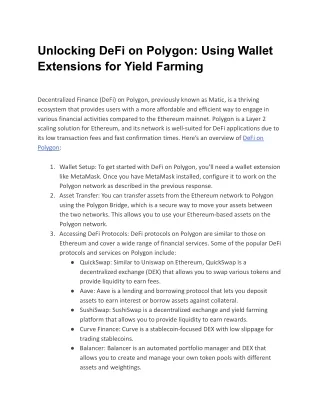 Unlocking DeFi on Polygon_ Using Wallet Extensions for Yield Farming