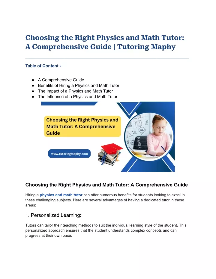 choosing the right physics and math tutor