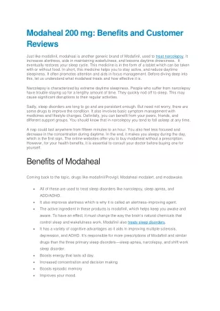 Modaheal 200 mg Benefits and Customer Reviews