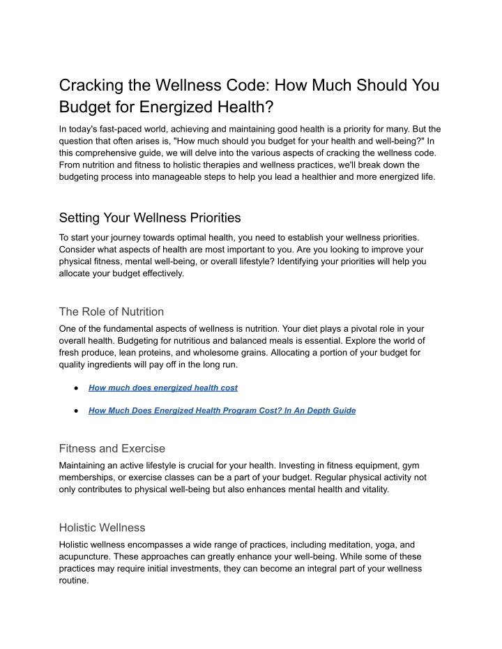 cracking the wellness code how much should