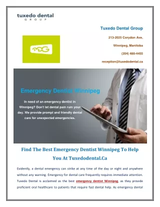 Find The Best Emergency Dentist Winnipeg To Help You At Tuxedodental.Ca