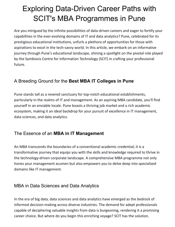 exploring data driven career paths with scit