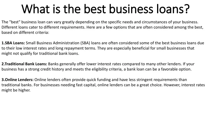 what is the best business loans