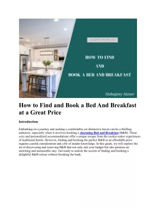 how to find and book a bed and breakfast