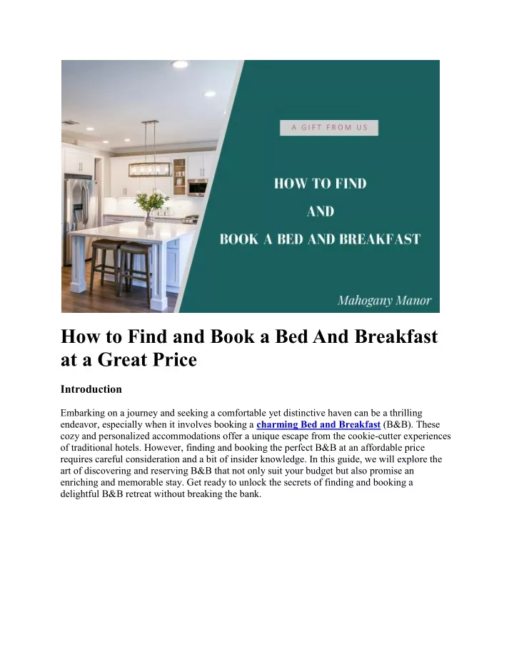 how to find and book a bed and breakfast