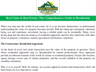 Real Value in Real Estate The Comprehensive Guide to Residential Appraisals