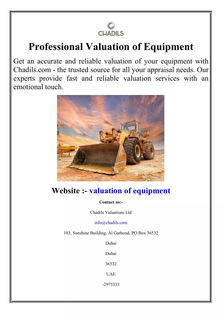 professional valuation of equipment