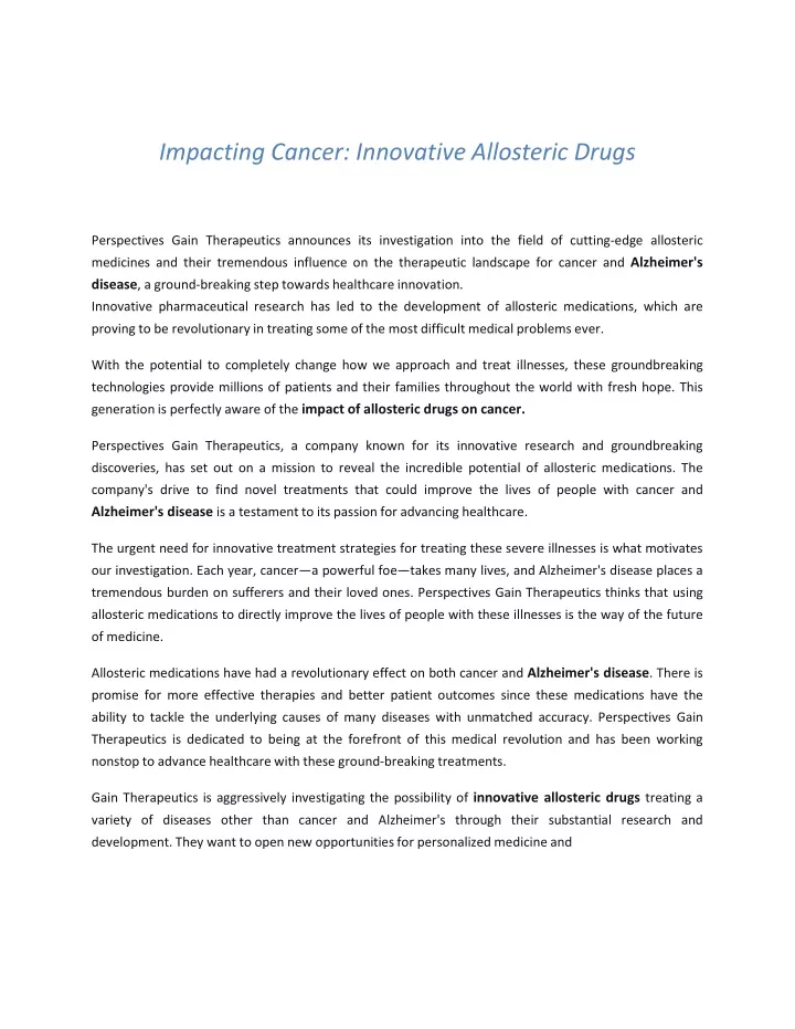 impacting cancer innovative allosteric drugs