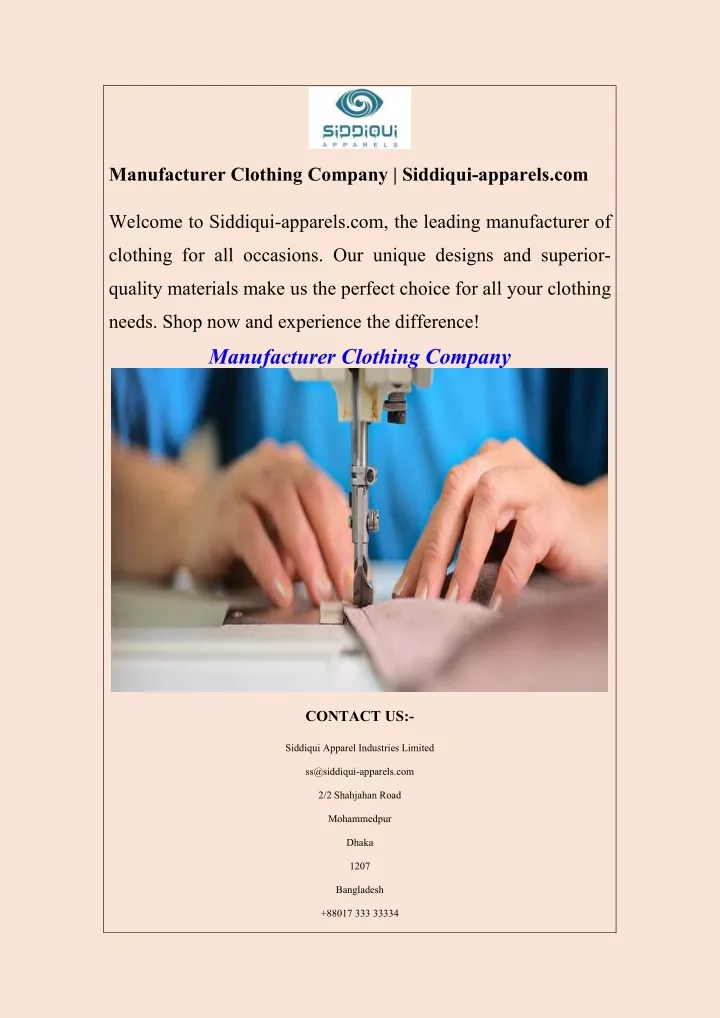 manufacturer clothing company siddiqui apparels