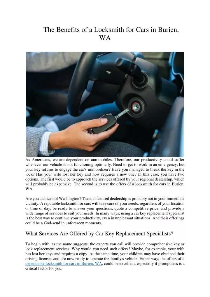 the benefits of a locksmith for cars in burien wa