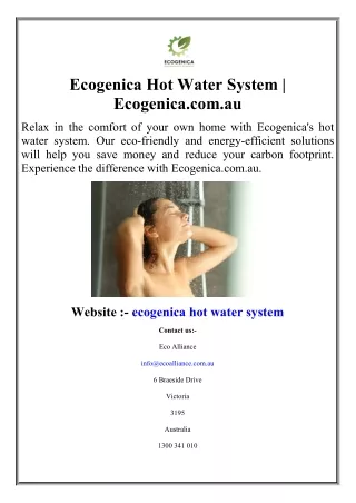 Ecogenica Hot Water System | Ecogenica.com.au