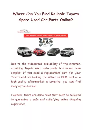 Where Can You Find Reliable Toyota Spare Used Car Parts Online