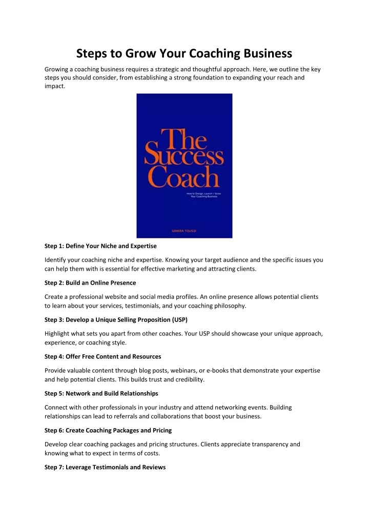 steps to grow your coaching business