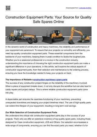 Construction Equipment Parts: Your Source for Quality Safe Spares Online