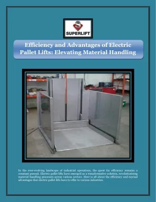 efficiency and advantages of electric pallet