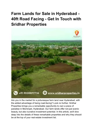 Farm Lands for Sale in Hyderabad - 40ft Road Facing - Sridhar Properties (1)