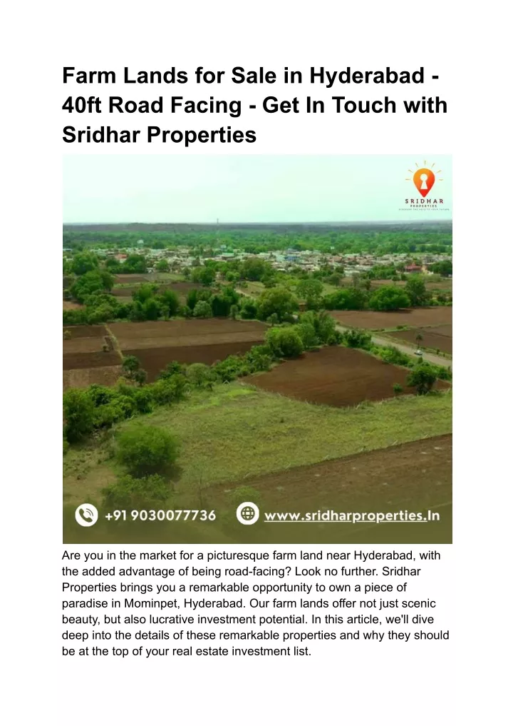 farm lands for sale in hyderabad 40ft road facing