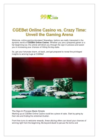 CGEBet Online Casino vs. Crazy Time: Unveil the Gaming Arena