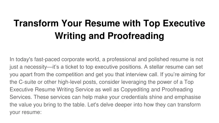 transform your resume with top executive writing and proofreading