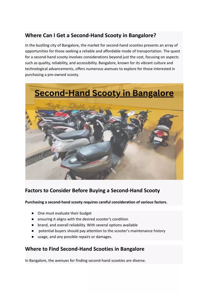 where can i get a second hand scooty in bangalore