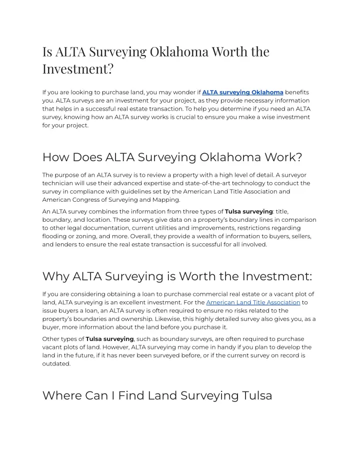 is alta surveying oklahoma worth the investment