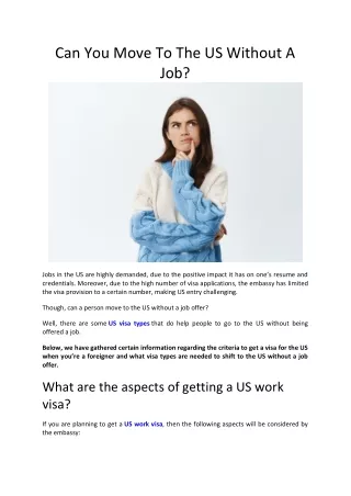 can you move to the us without a job