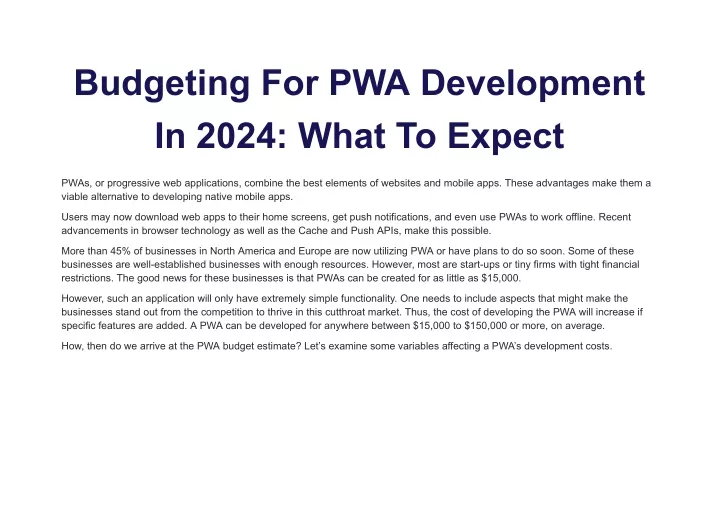 budgeting for pwa development in 2024 what