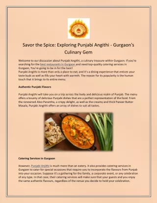 Savor the Spice: Exploring Punjabi Angithi - Gurgaon's Culinary Gem
