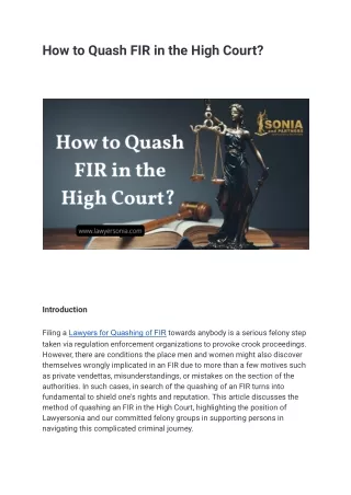 how to quash fir in the high court