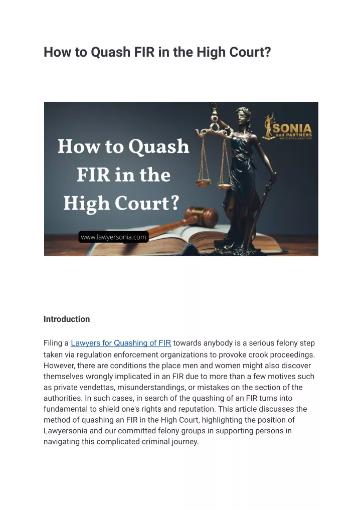 how to quash fir in the high court