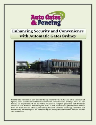 Enhancing Security and Convenience with Automatic Gates Sydney