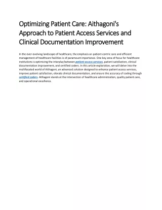 Patient Access Services and Clinical Documentation Improvement