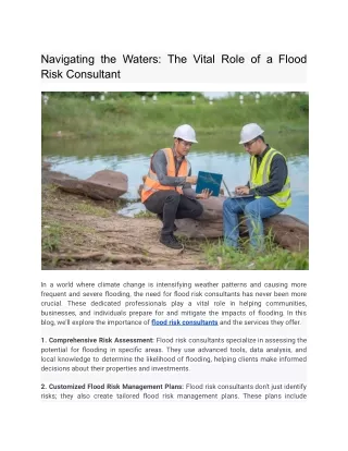 Navigating the Waters: The Vital Role of a Flood Risk Consultant